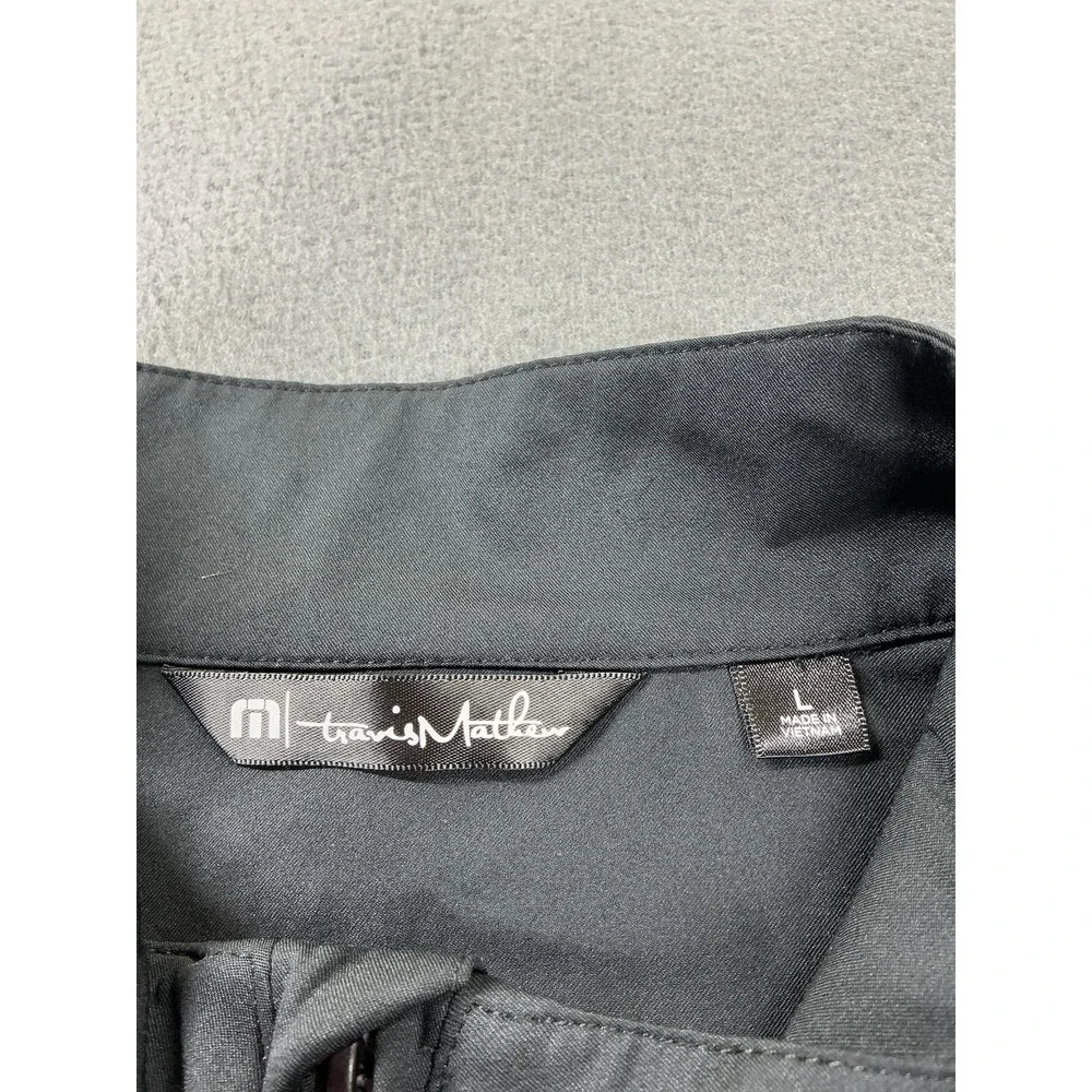 TravisMathew Jacket Mens Large Black Full Zip Golf Windbreaker‎ JLG Logo Stretch